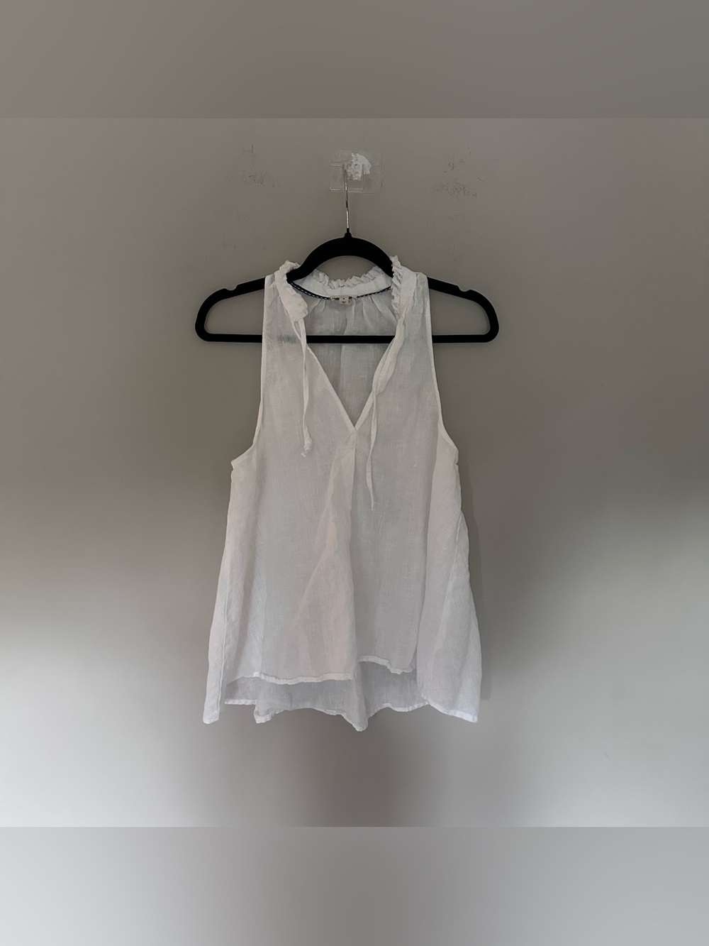 Pilcro White Ruffled Tie-Neck Sleeveless Top